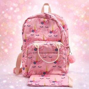 Unicorn‎ Backpack Set Girls Large Pink Lunch Bag Pencil Case 3Pc School Bookbag
